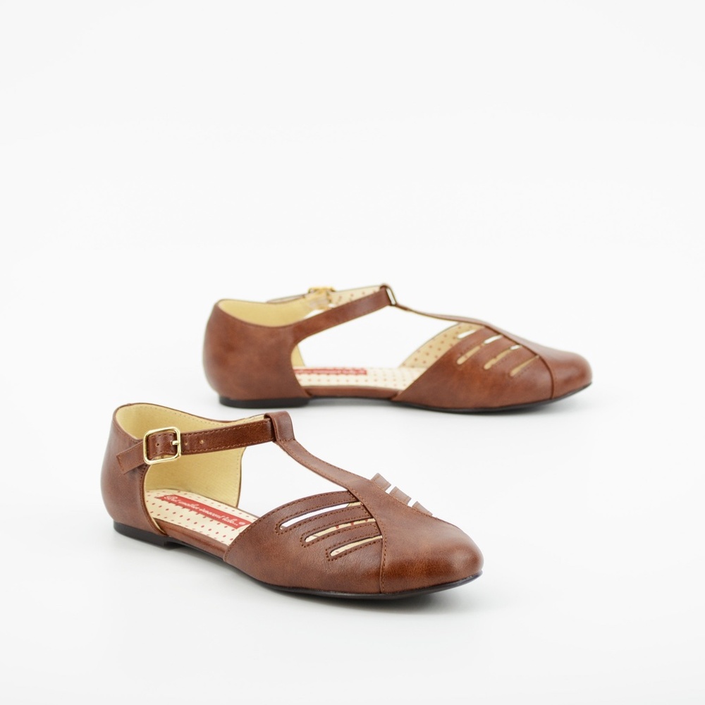 SALE Brown Edie T Strap Sandal Flats